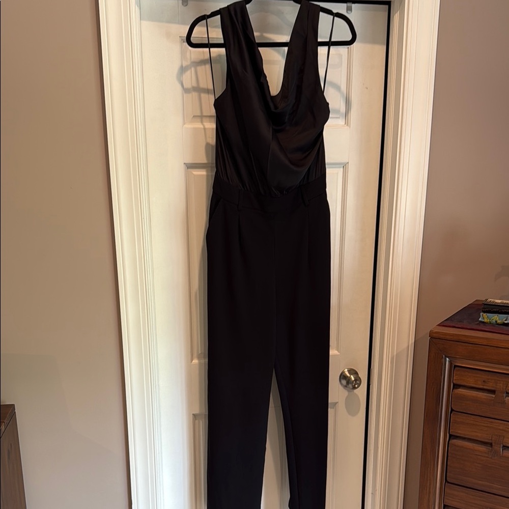 Express Black Halter Cowl V-Neck Sleeveless Wide Leg Jumpsuit